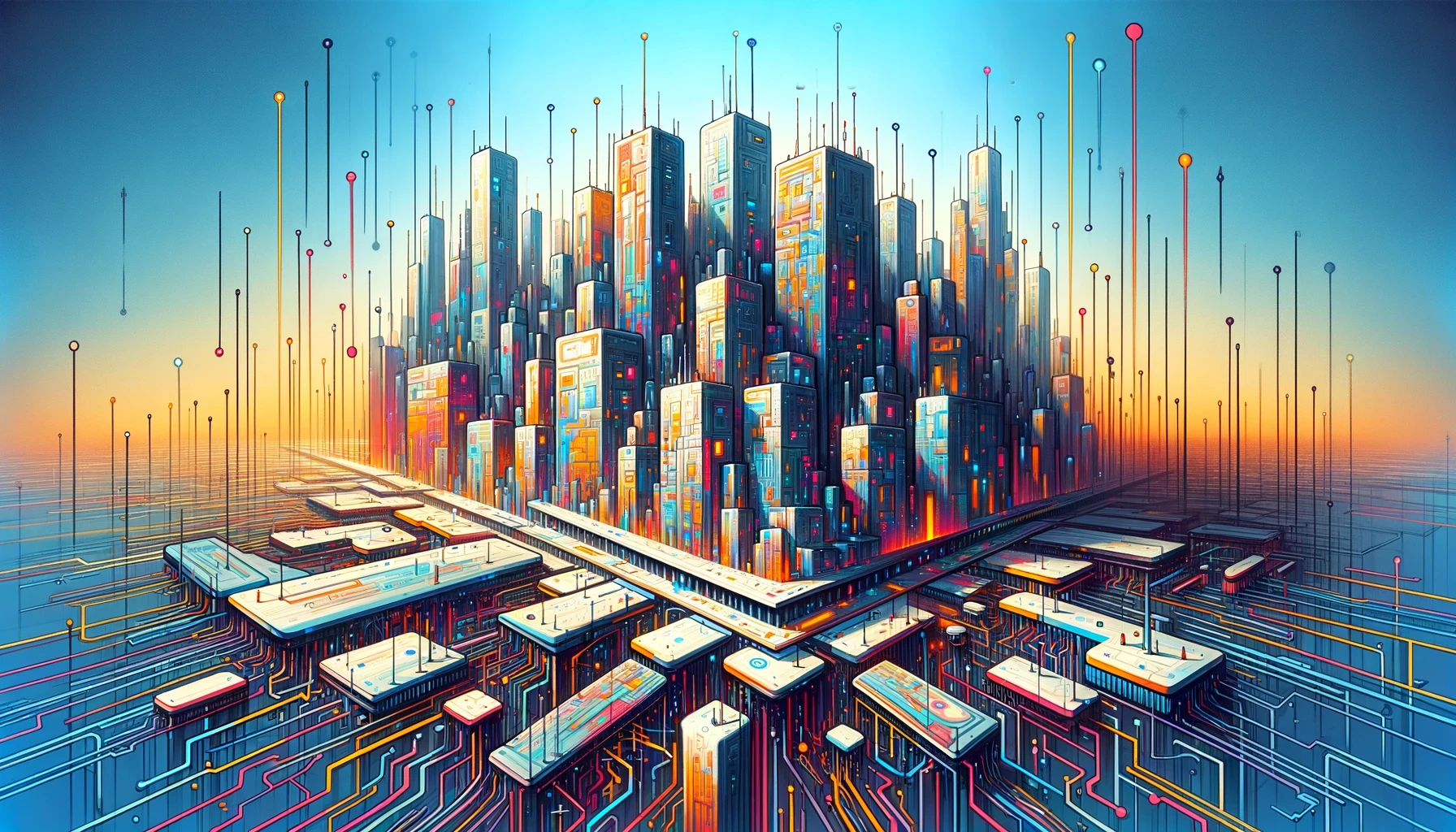 A city floating on digital circuits,